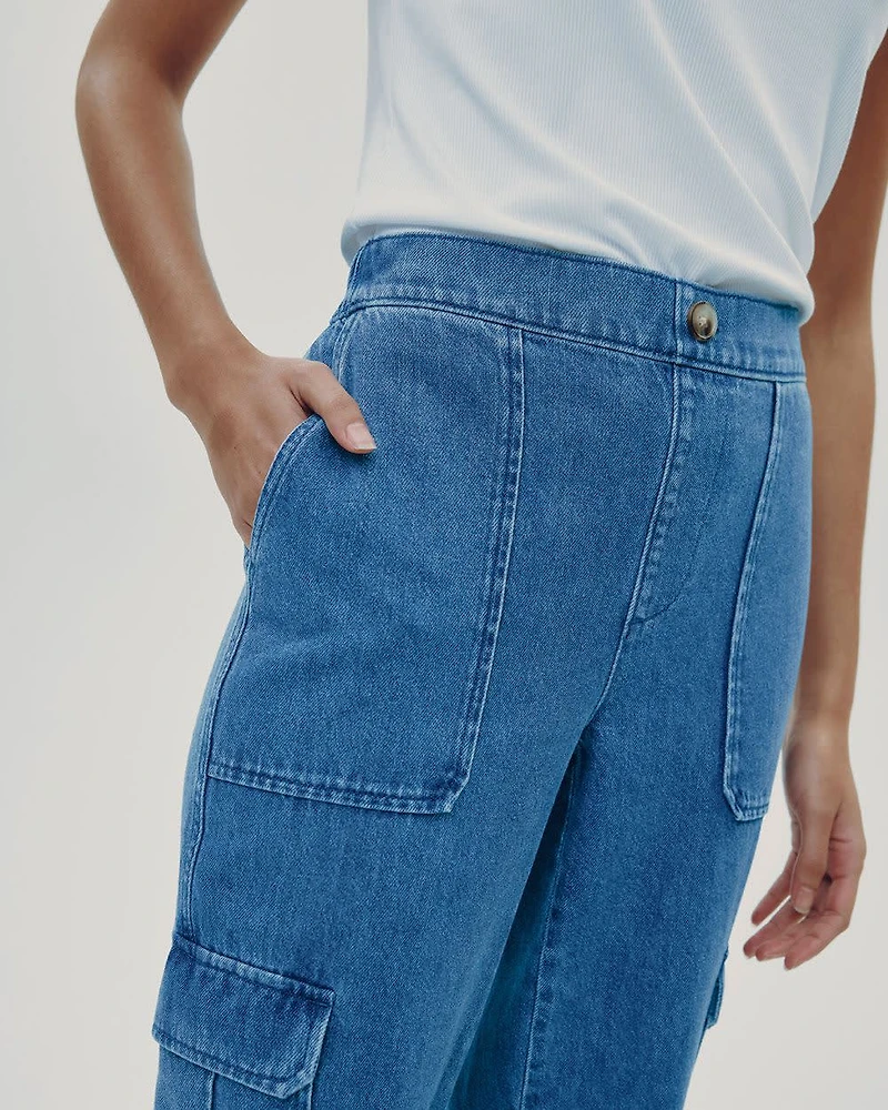 Pantalon jogger en denim avec poches cargo