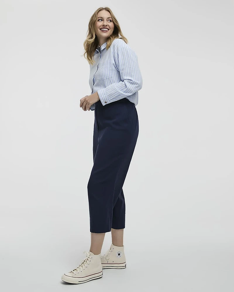 Cropped Wide-Leg Linen-Blend Pant - Petite