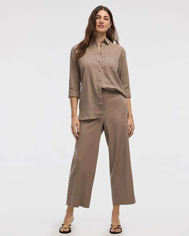 Cropped Wide-Leg Linen-Blend Pant
