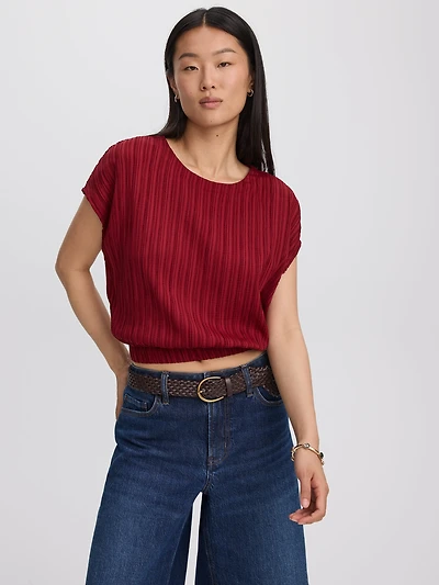 Blouse à manches très courtes et col rond ourlet élastique