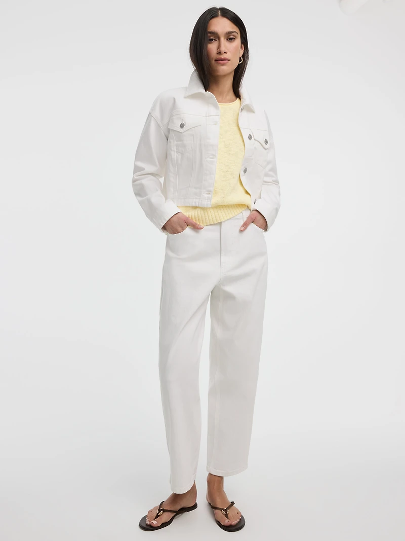 White High-Rise Barrel Jeans