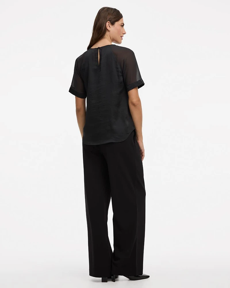 Short-Sleeve Crew-Neck Mix-Media Blouse