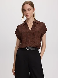 Blouse fluide à manches courtes et col en V - R Essentiels