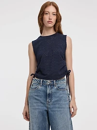 T-shirt à manches courtes et col rond avec fronces latérales