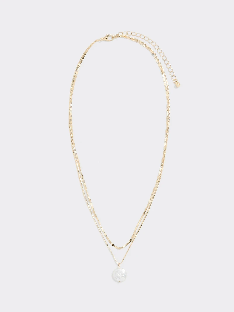 Double-Chain Short Necklace with Freshwater Pearl