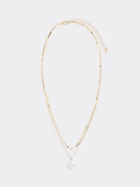 Double-Chain Short Necklace with Freshwater Pearl