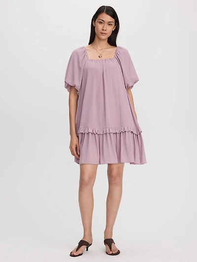 Square-Neck Mini Dress with Bubble Sleeves