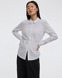 Striped Long-Sleeve Poplin Shirt with Self-Tie Sash