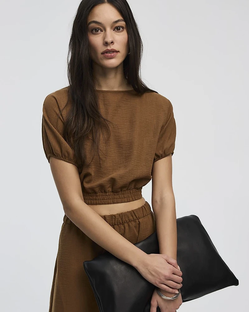 Cropped Short-Sleeve Boat-Neck Top