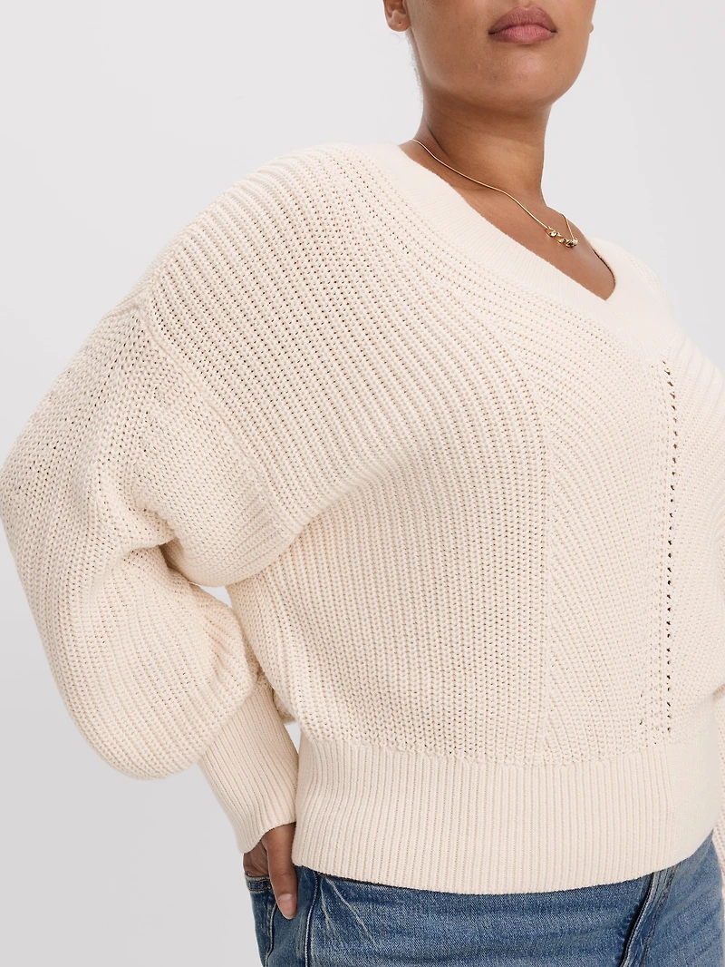 Pull à manches longues et col V en mailles demi-cardigan