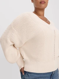 Pull à manches longues et col V en mailles demi-cardigan