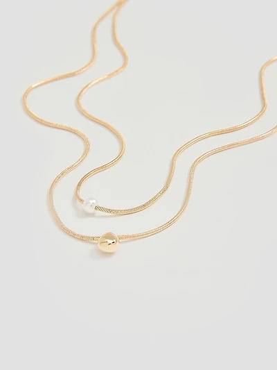 Double-Layer Short Necklace with Pearl Pendant