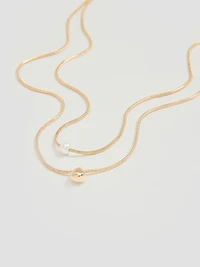 Double-Layer Short Necklace with Pearl Pendant