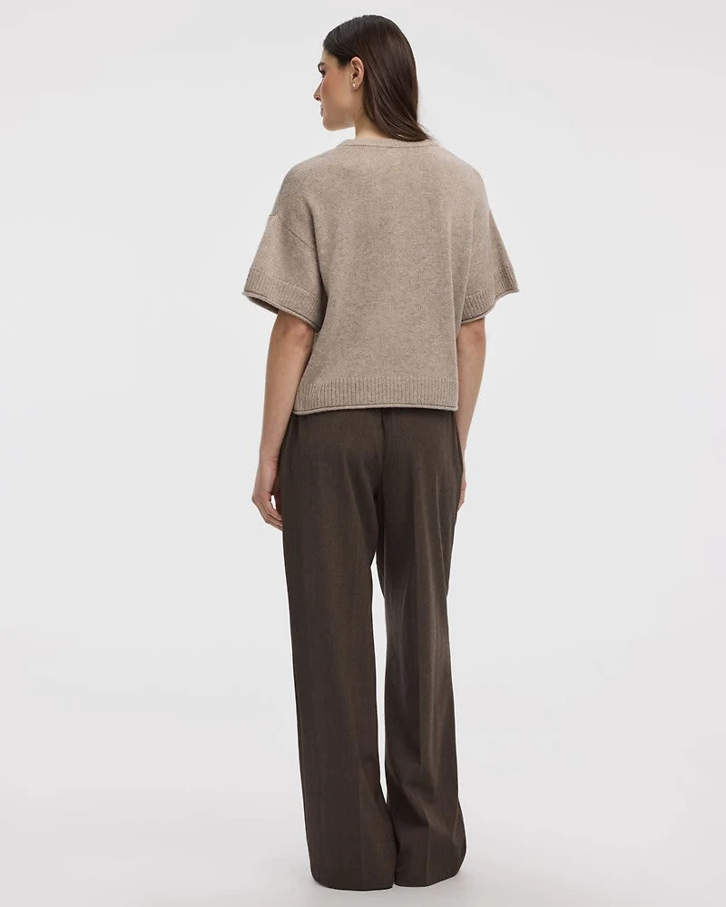 Pull ample à manches courtes et col rond en mélange de cachemire