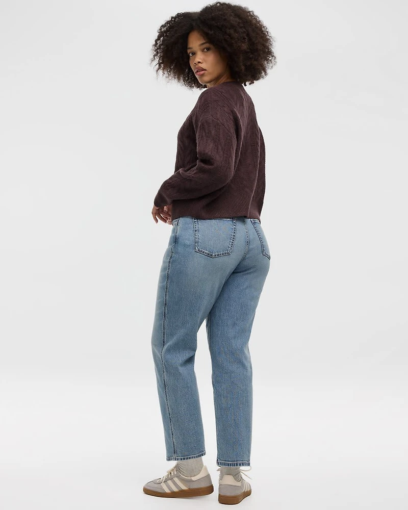 Pull à manches longues et col rond en tricot torsad