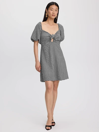 Short-Puffy-Sleeve Mini Dress with Sweetheart Neckline