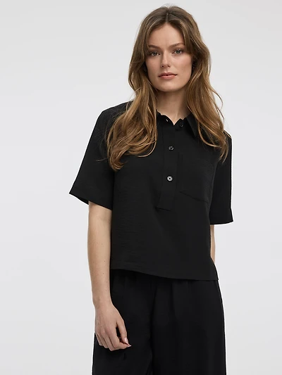 Short-Sleeve Blouse with Shirt Collar