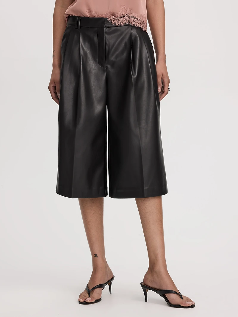 Faux-Leather High-Rise Bermuda