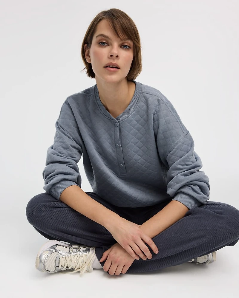 Pull henley en jacquard matelassé - Hyba