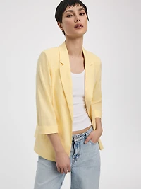Open Linen Blazer with 3/4 Sleeves