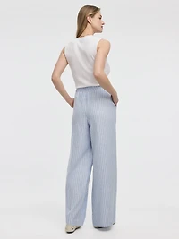 Striped Wide-Leg Linen-Blend Pant