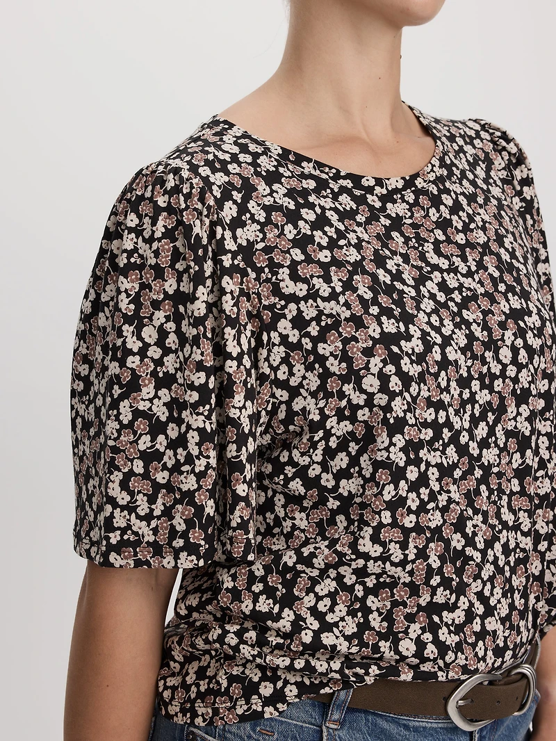 Crew-Neck Top with Short Flutter Sleeves