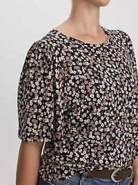 Crew-Neck Top with Short Flutter Sleeves
