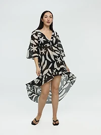Par-Dessus de Maillot Col V avec Ourlet Asymétrique
