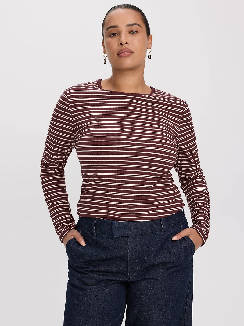 Striped Long-Sleeve Crew-Neck Ribbed T-Shirt - R Essentials