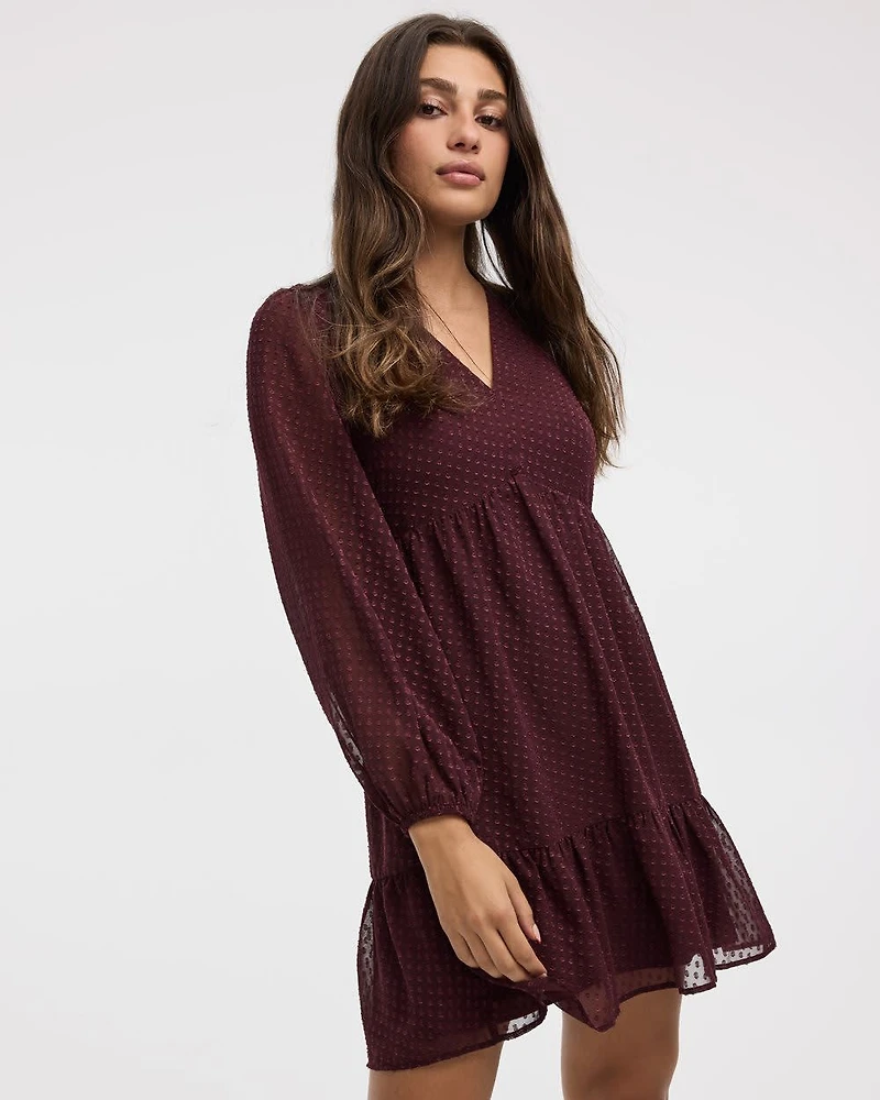 Long-Sleeve V-Neck Empire-Cut Dress