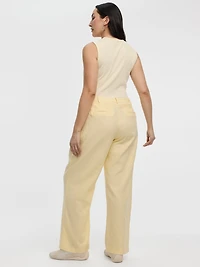 Pantalon en mélange de lin à jambe droite et taille haute