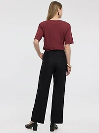 Linen-Blend Straight-Leg High-Rise Pant