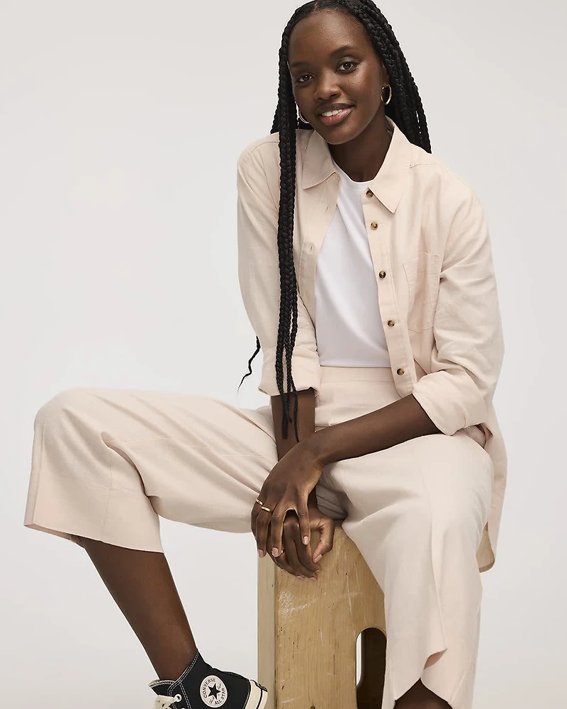 Cropped Wide-Leg Linen-Blend Pant - Petite