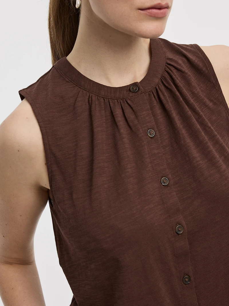 Buttoned-Down Crew-Neck Tank
