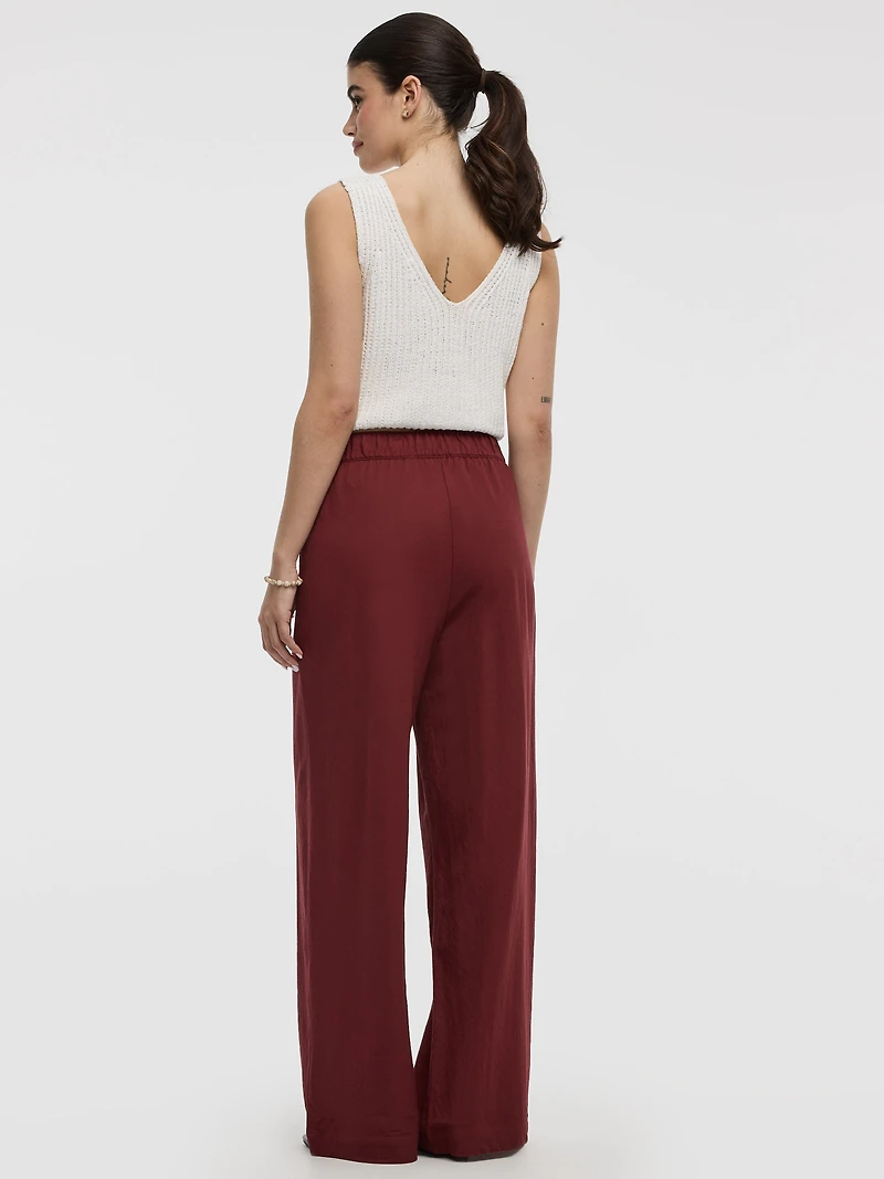 Pantalon à enfiler jambe large et taille haute en tricot piqué