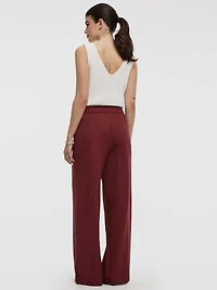 Pantalon à enfiler jambe large et taille haute en tricot piqué