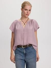 Blouse à manches volants et col fendu