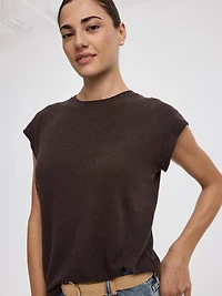 Linen-Blend Extended-Sleeve Crew-Neck Tee