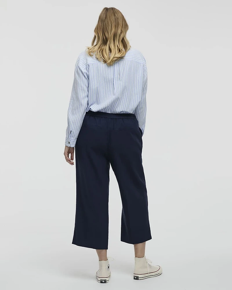 Cropped Wide-Leg Linen-Blend Pant - Petite