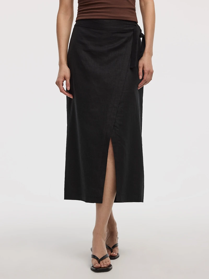 Jupe portefeuille maxi en mélange de lin