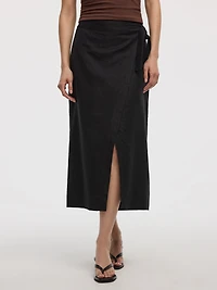 Jupe portefeuille maxi en mélange de lin