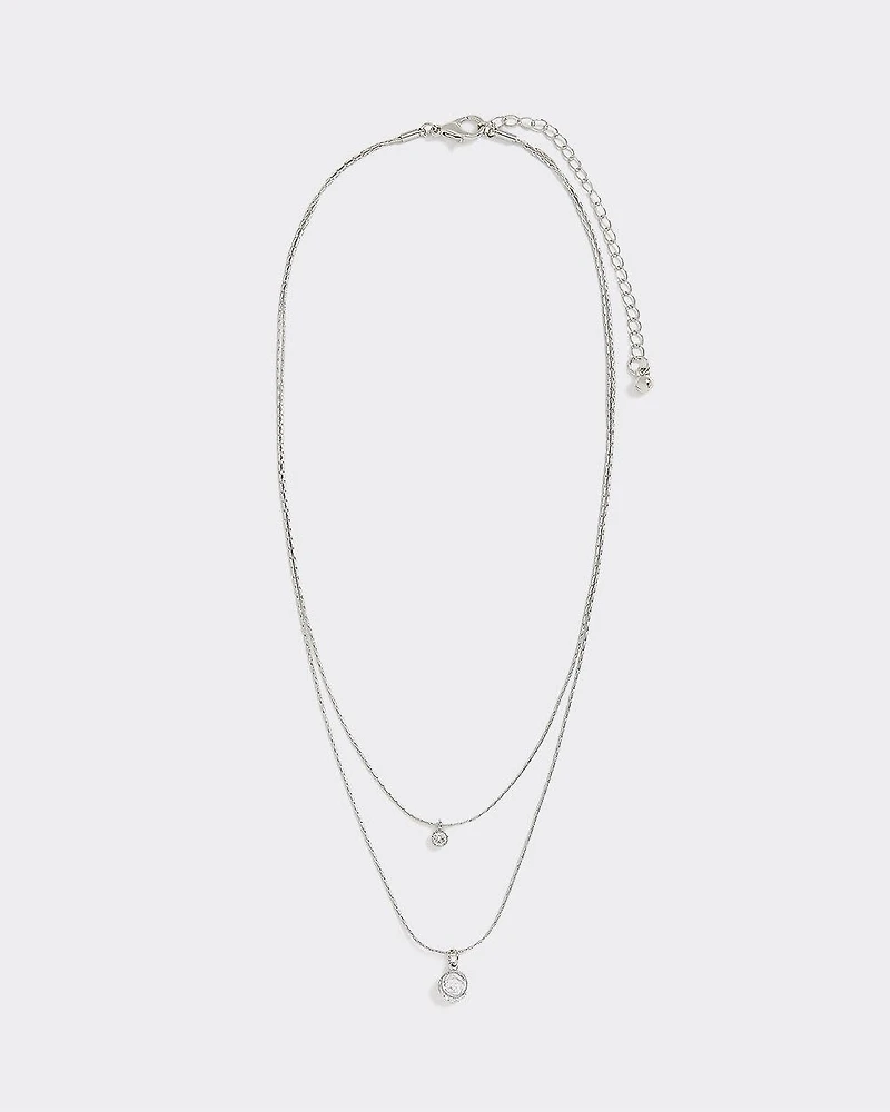 Two-Chain Short Necklace with Rhinestones