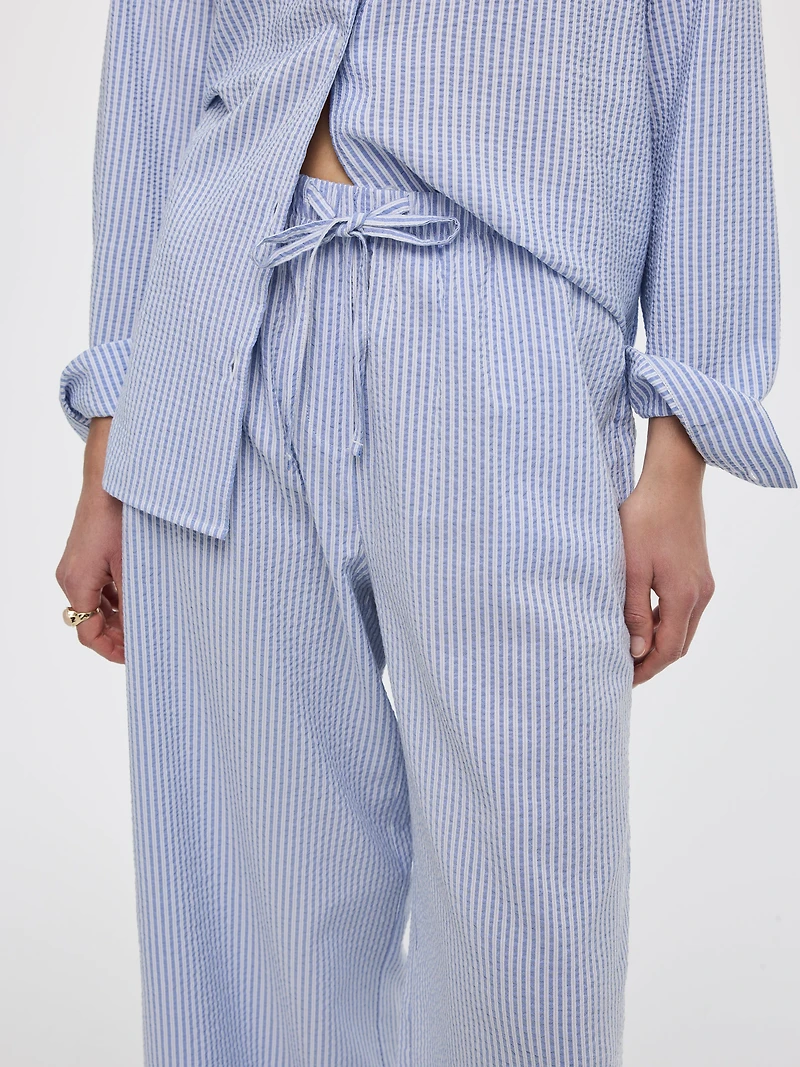 Pantalon gaufré à rayures jambe large