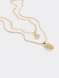 Double-Chain Short Necklace with Organic Pendant