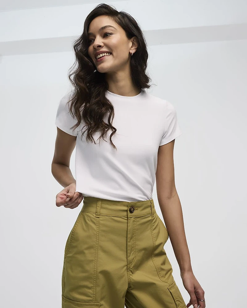 Ribbed Fitted Crew Neck T-Shirt - R Essentials