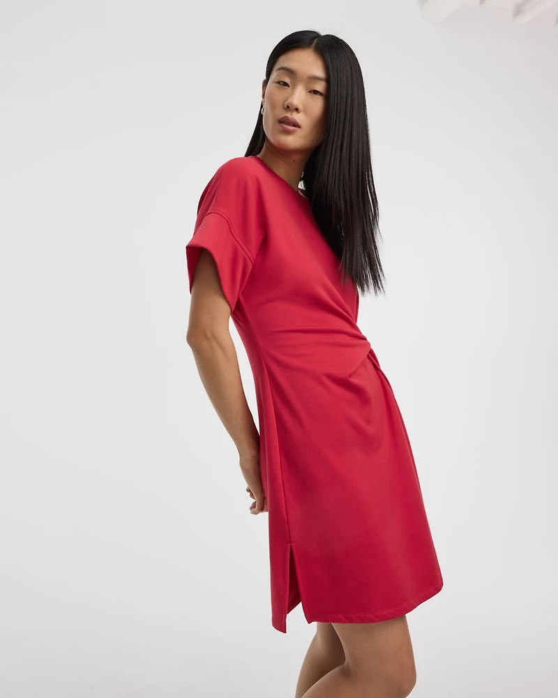 Short-Sleeve Fitted Dress with Knot Detail