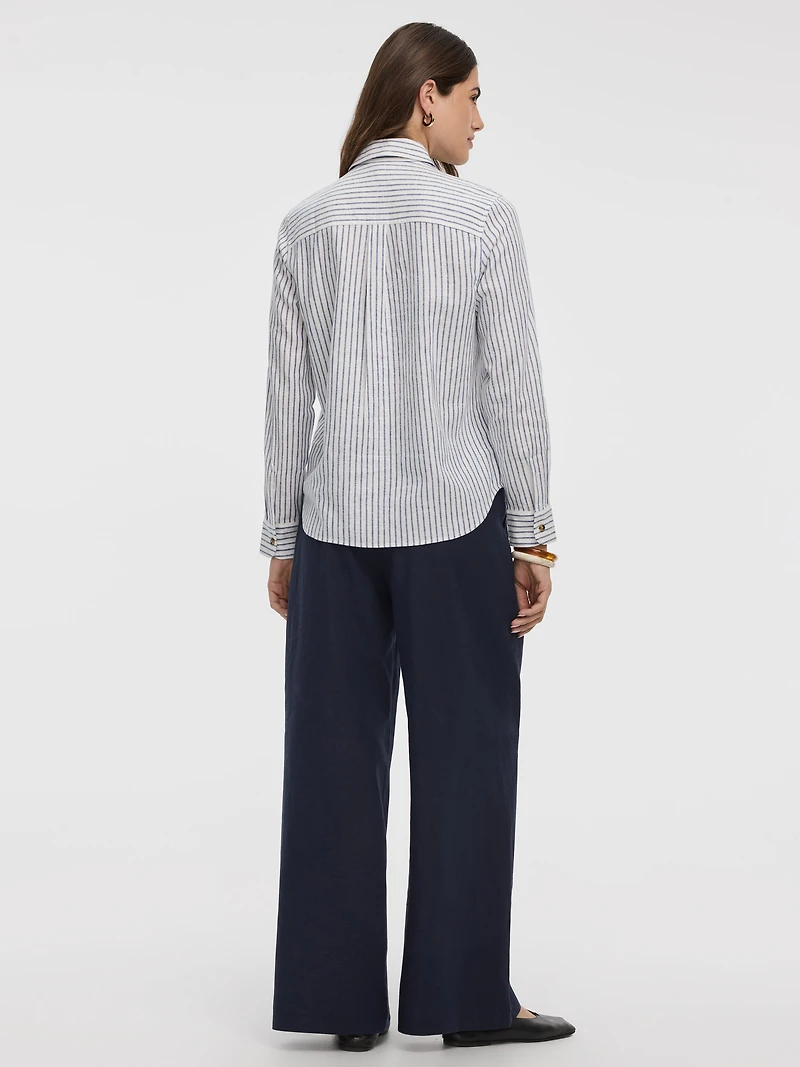 Chemise rayée en mélange de lin à manches longues