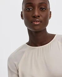 Short-Sleeve Crew-Neck Mix-Media Blouse