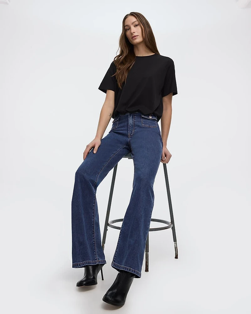 Flare-Leg Mid-Rise Jean with Flap Pockets