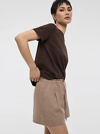 Short en mélange de lin à taille élastique